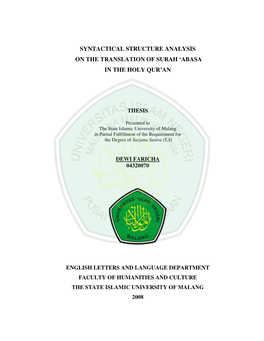 Syntactical Structure Analysis on the Translation of Surah 'Abasa in The