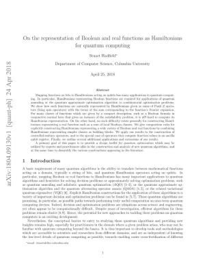 On the Representation of Boolean and Real Functions As Hamiltonians For