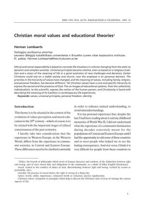 Christian Moral Values and Educational Theories1
