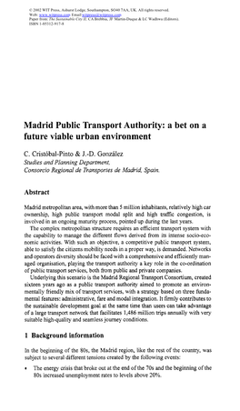 Madrid Public Transport Authority: a Bet on a Future Viable Urban Environment