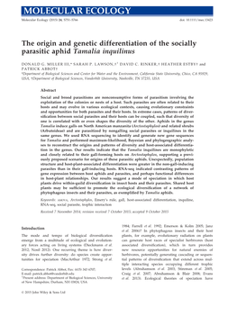 The Origin and Genetic Differentiation of the Socially Parasitic Aphid Tamalia Inquilinus