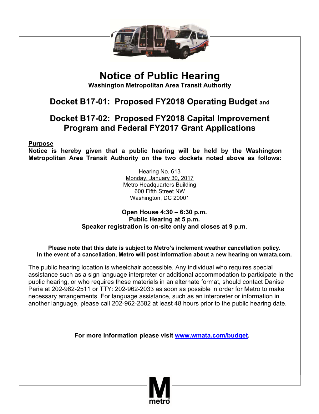 Docket/Notice of Public Hearing