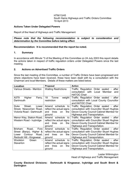 HTM/13/45 South Hams Highways and Traffic Orders Committee 19 April 2013