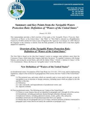 Summary and Key Points from the Navigable Waters Protection Rule: Definition of “Waters of the United States”