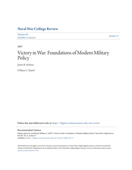 Victory in War: Foundations of Modern Military Policy James R