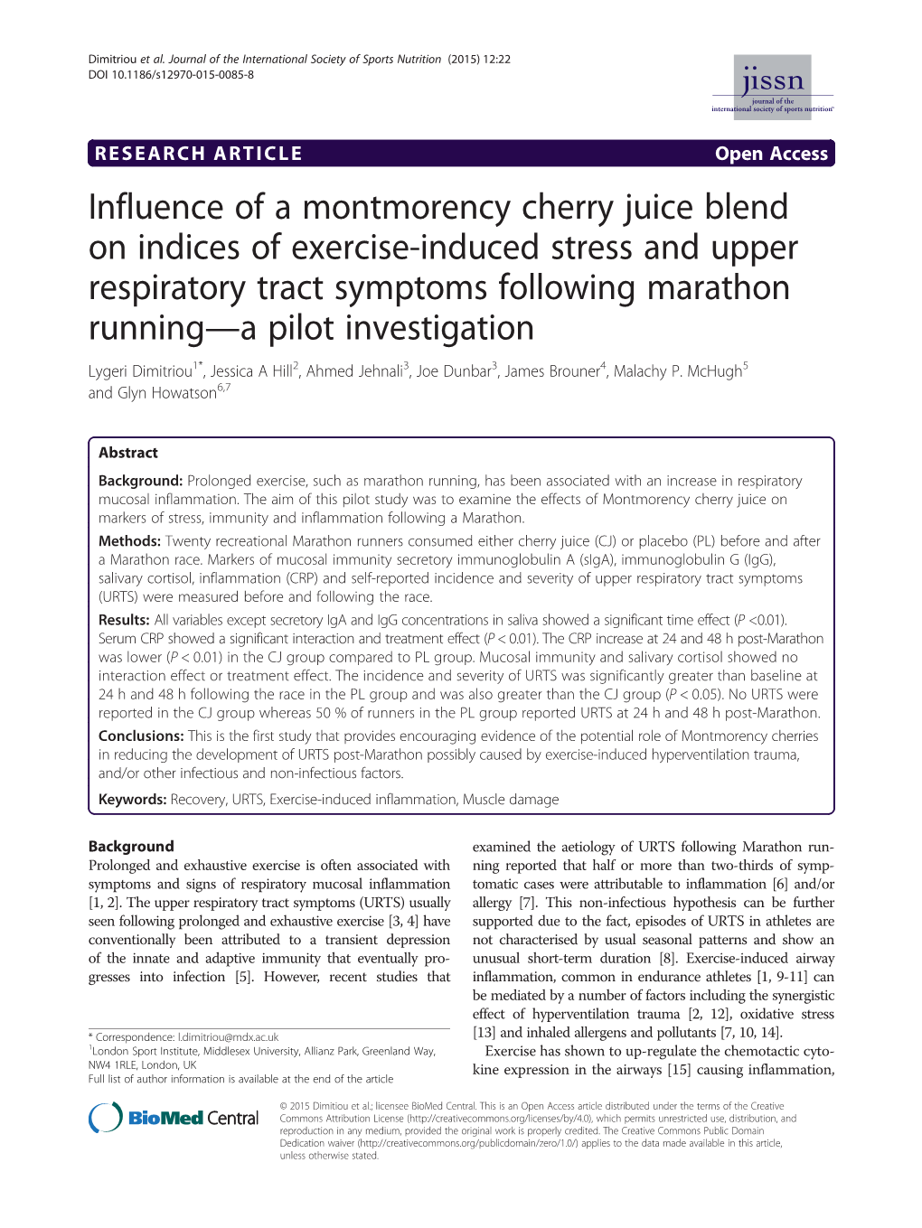 Influence of a Montmorency Cherry Juice Blend on Indices of Exercise
