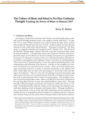 The Culture of Music and Ritual in Pre-Han Confucian Thought: Exalting the Power of Music in Human Life*