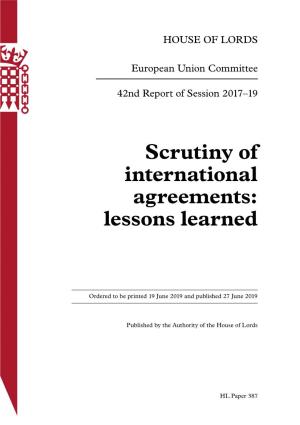 Scrutiny of International Agreements: Lessons Learned