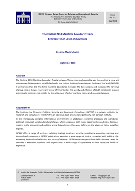 The Historic 2018 Maritime Boundary Treaty Between Timor-Leste and Australia