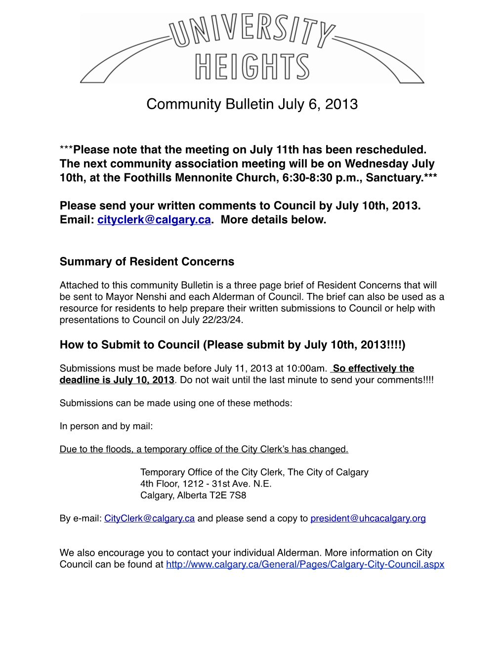 Community Belletin, July 6, 2013