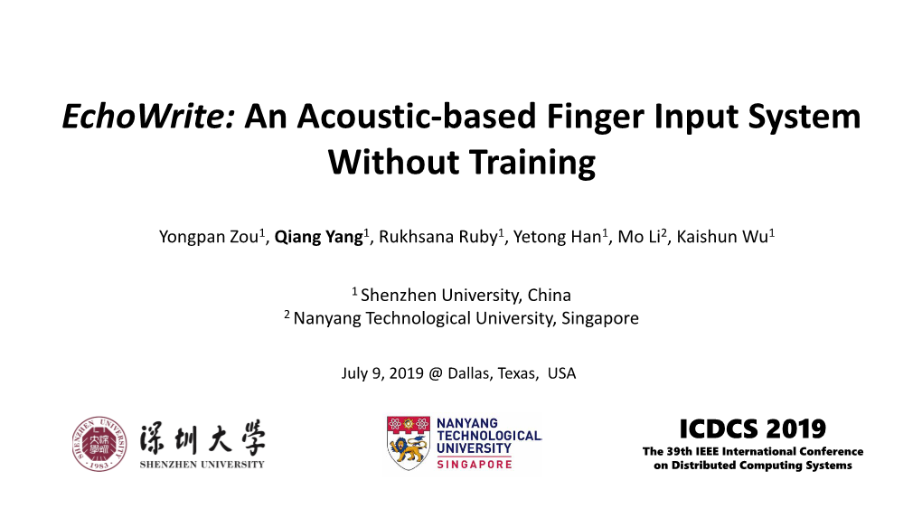 Echowrite: an Acoustic-Based Finger Input System Without Training