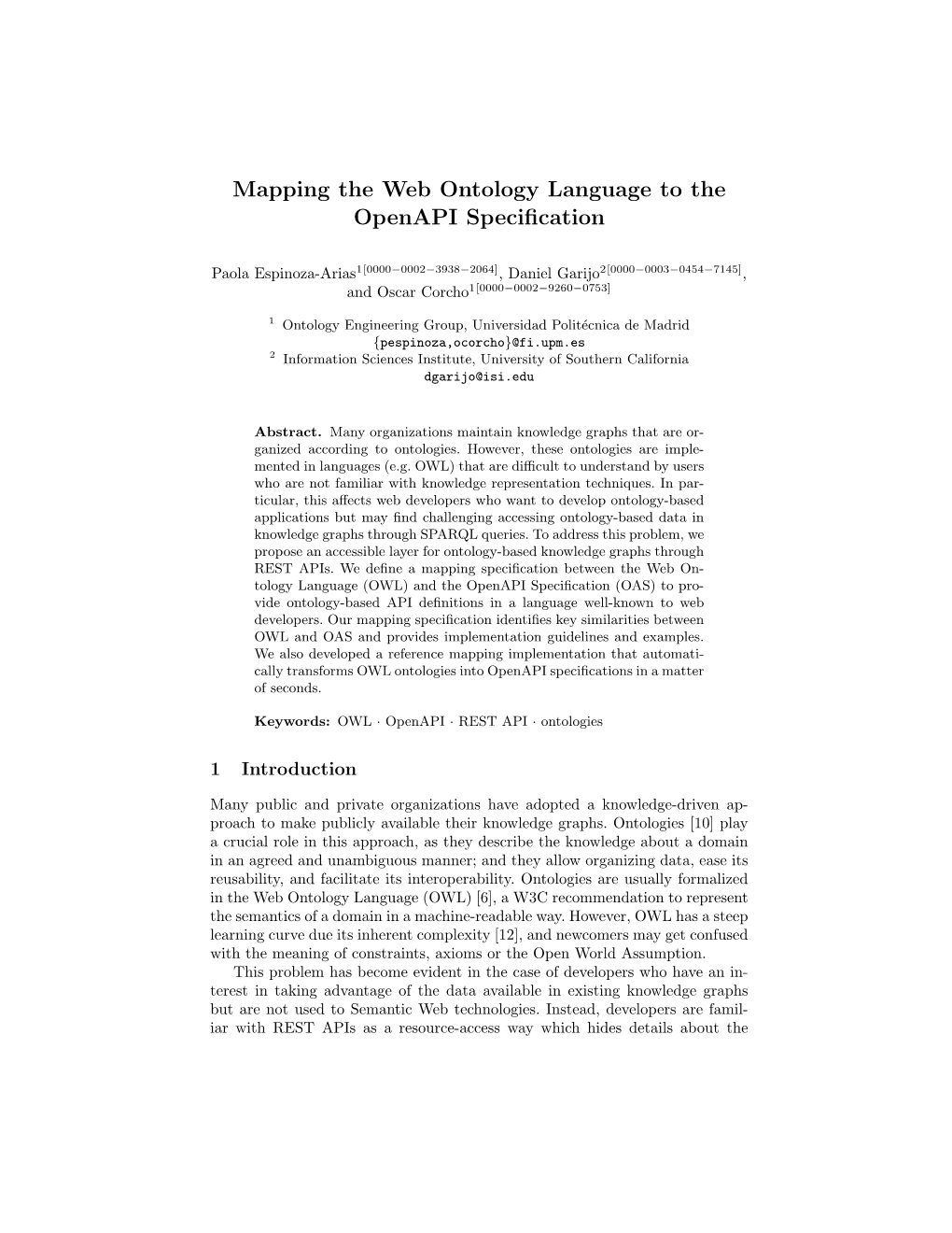 Mapping the Web Ontology Language to the Openapi Specification