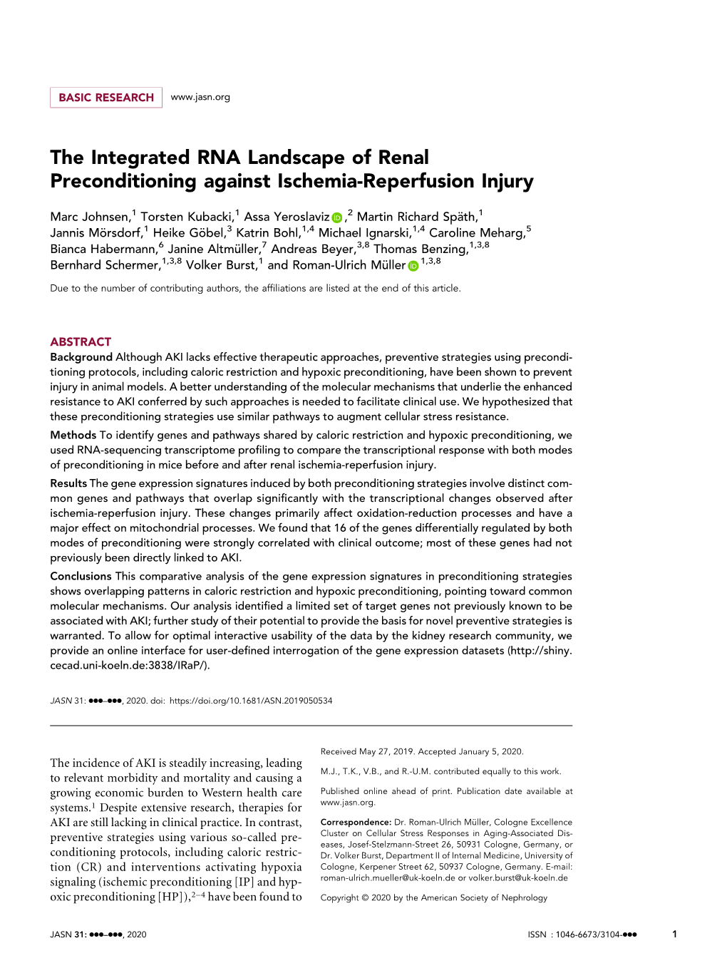 The Integrated RNA Landscape of Renal Preconditioning Against Ischemia-Reperfusion Injury