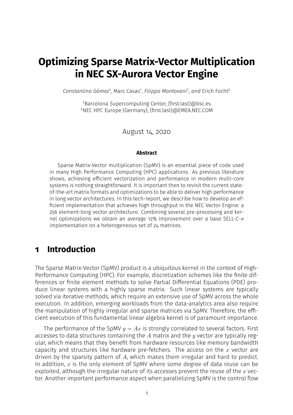 Optimizing Sparse Matrix-Vector Multiplication in NEC SX-Aurora Vector Engine