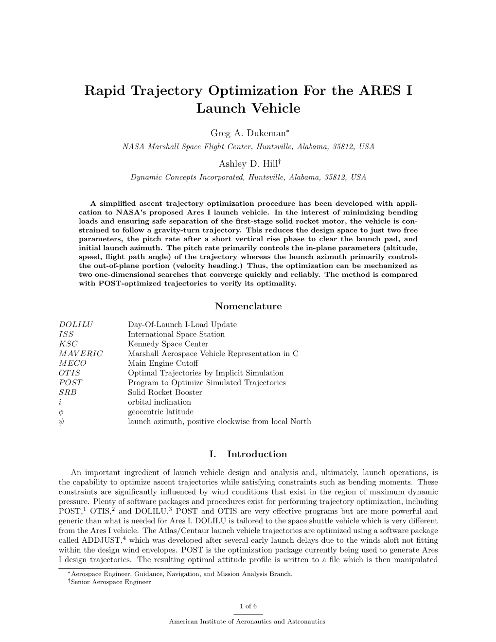 Rapid Trajectory Optimization for the ARES I Launch Vehicle