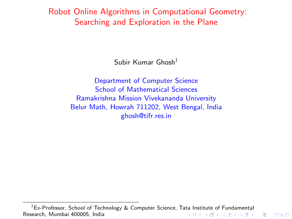 Robot Online Algorithms in Computational Geometry: Searching and Exploration in the Plane
