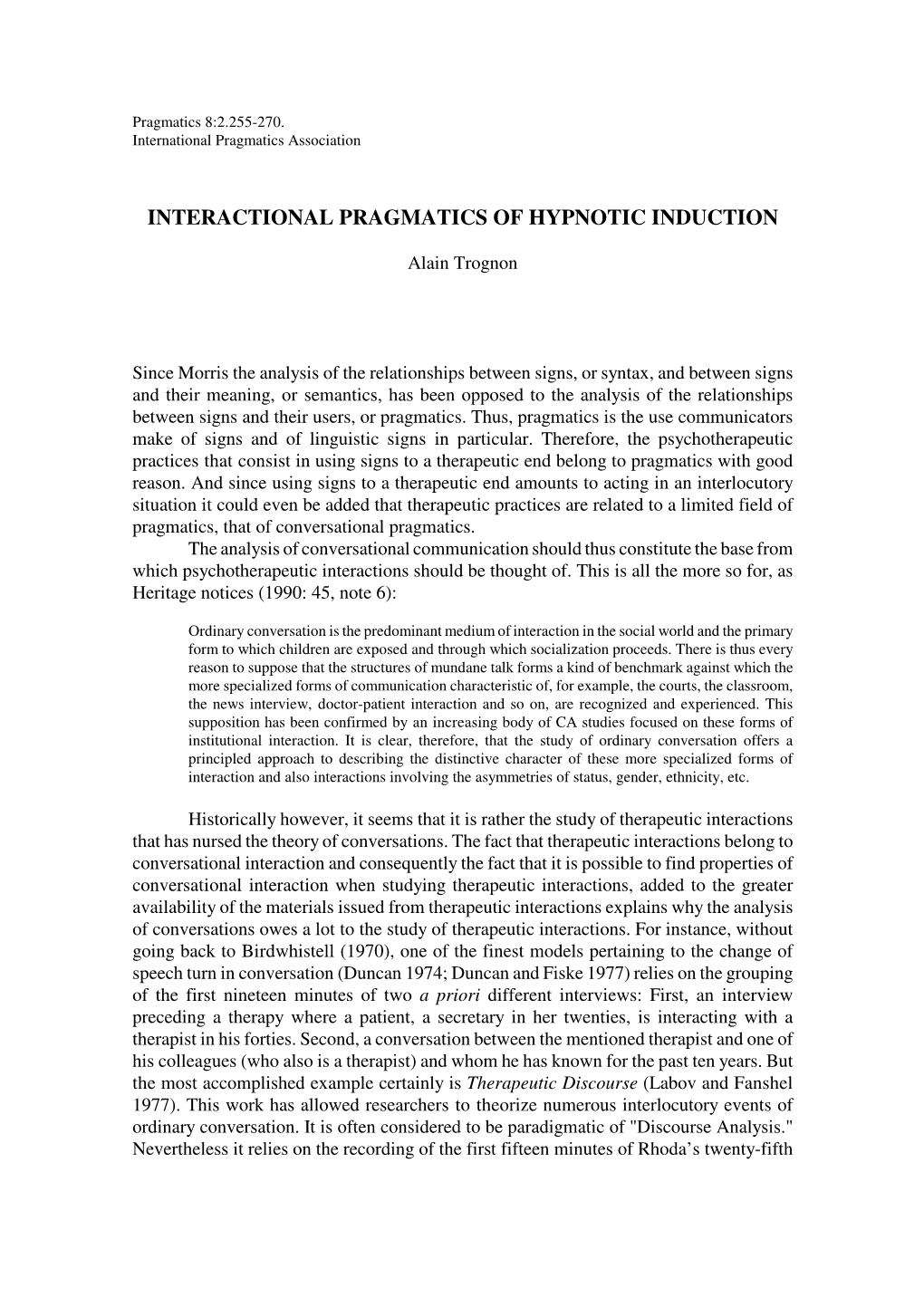 Interactional Pragmatics of Hypnotic Induction