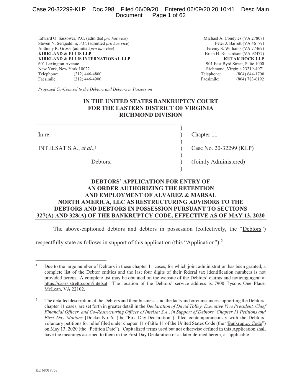 Chapter 11 ) INTELSAT S.A., Et Al.,1 ) Case No