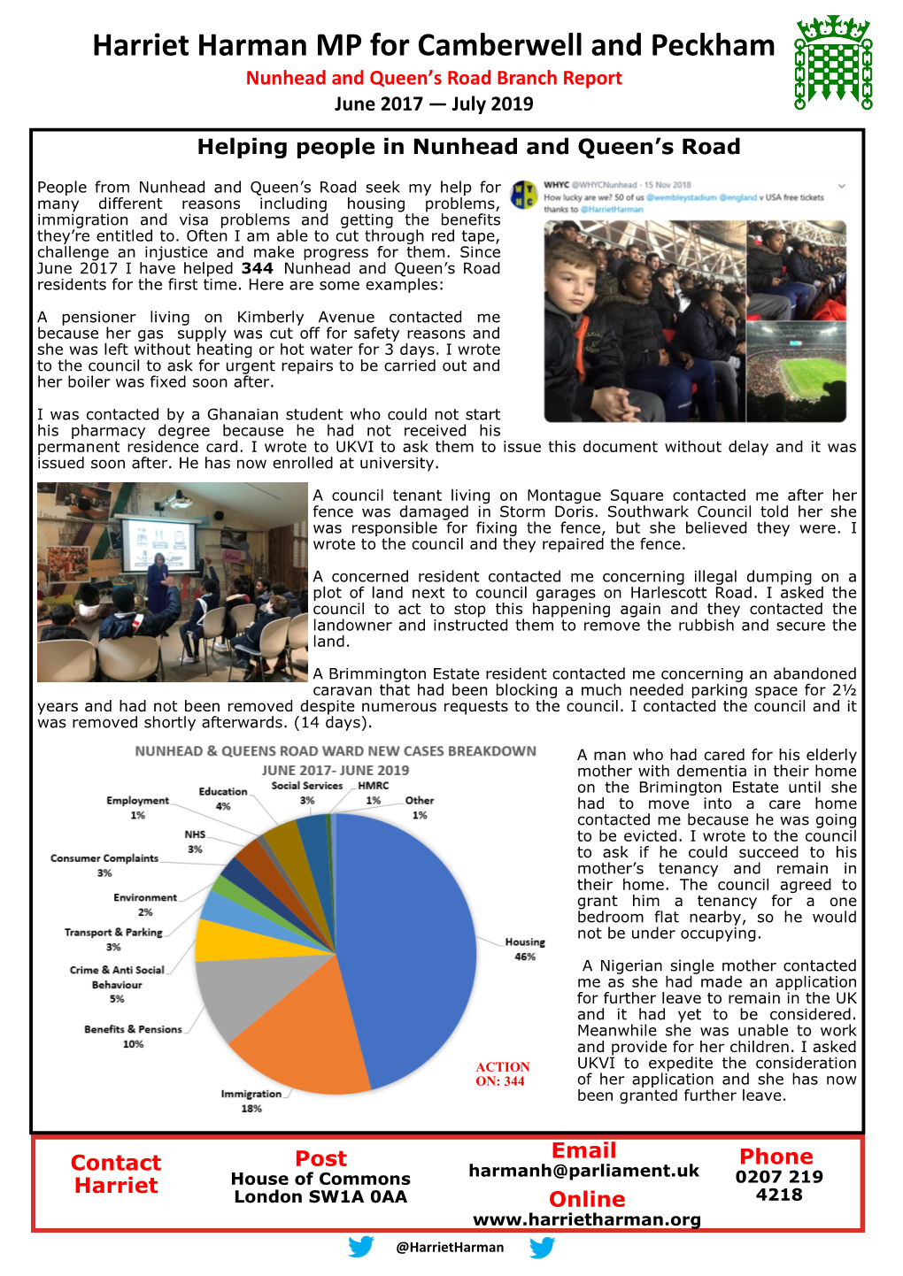 Harriet Harman MP for Camberwell and Peckham Nunhead and Queen’S Road Branch Report June 2017 — July 2019