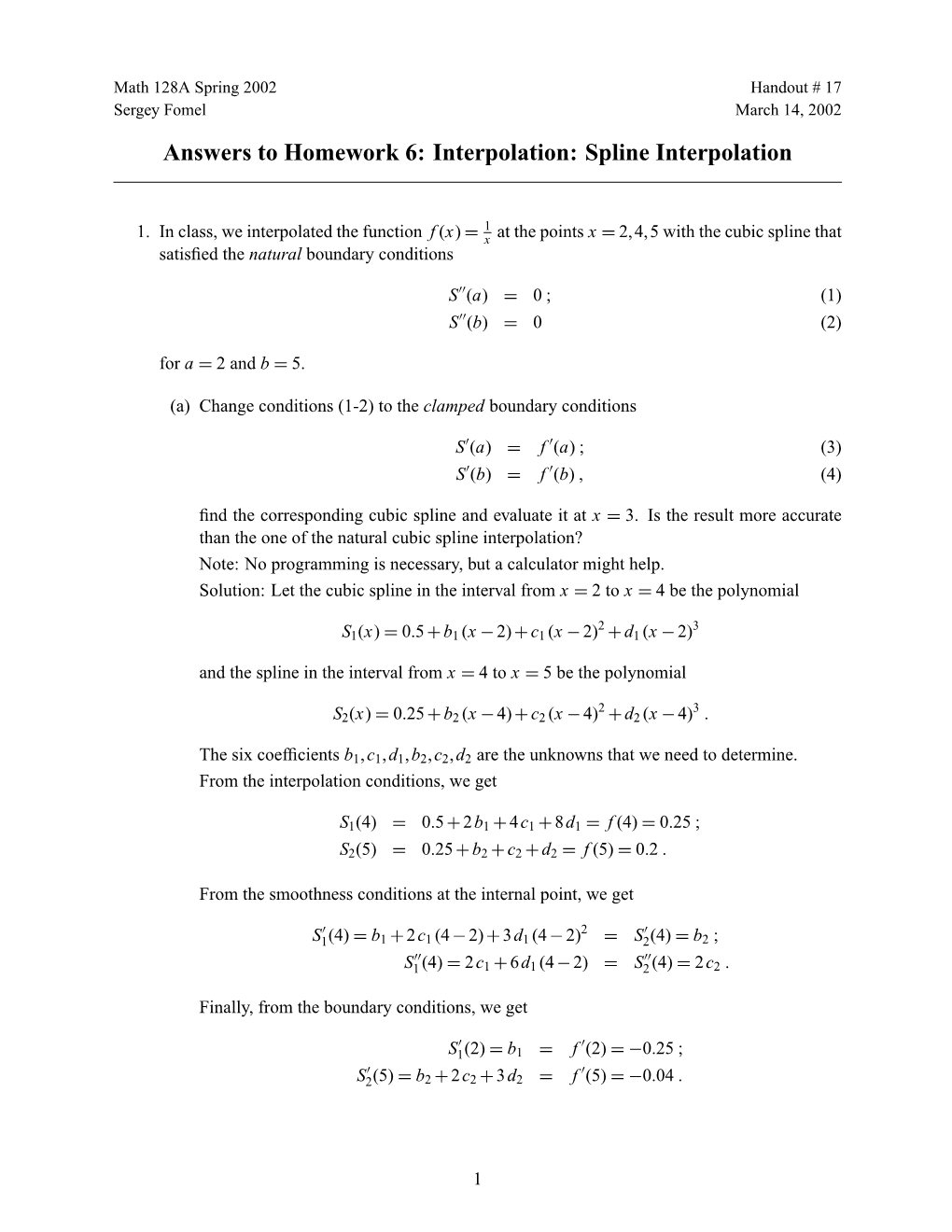 Answers to Homework 6: Interpolation: Spline Interpolation