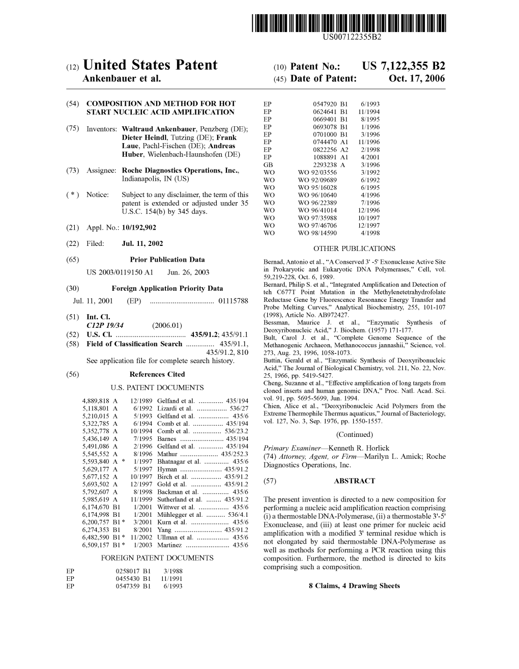 (12) United States Patent (10) Patent No.: US 7,122,355 B2 Ankenbauer Et Al