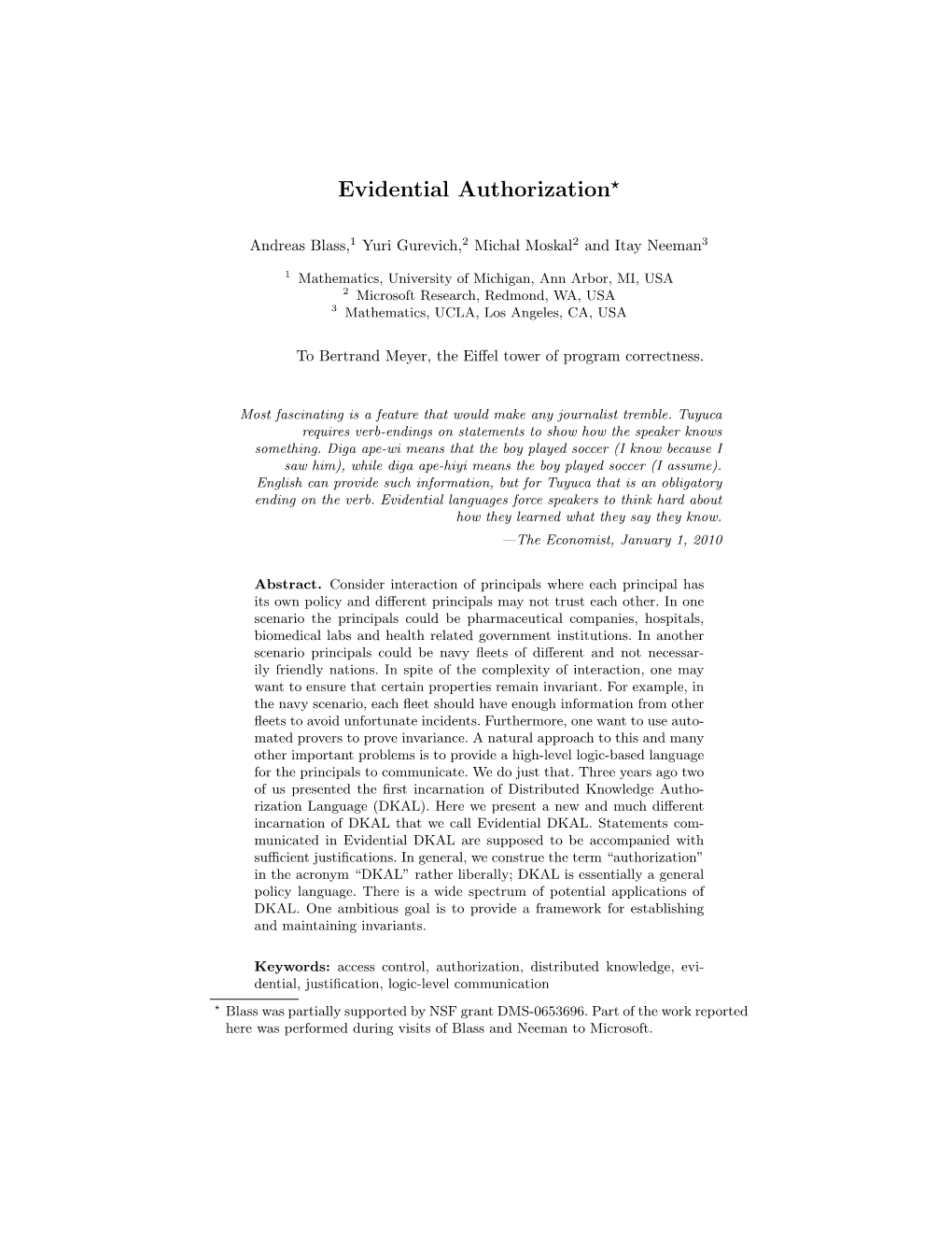 Evidential Authorization*