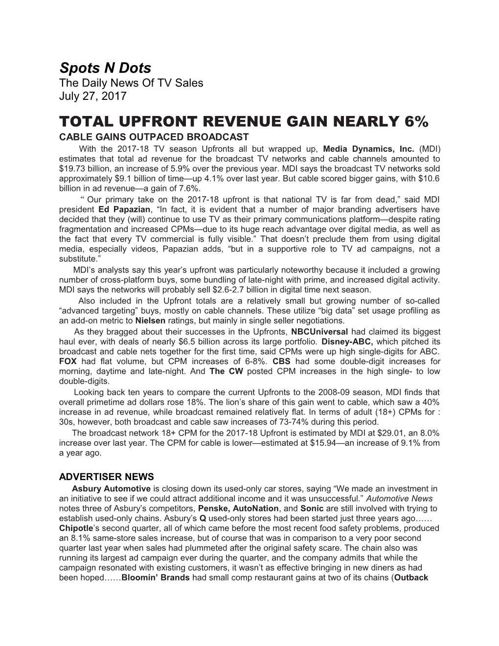 Total Upfront Revenue Gain Nearly 6%