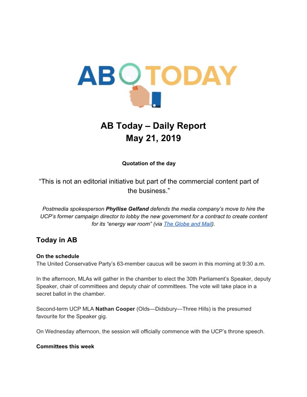 AB Today – Daily Report May 21, 2019