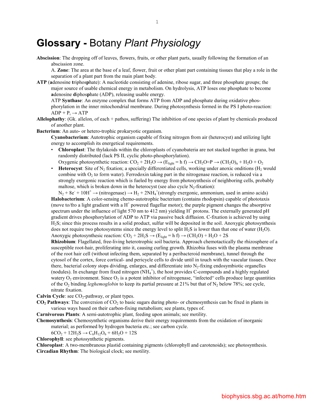 Glossary - Botany Plant Physiology