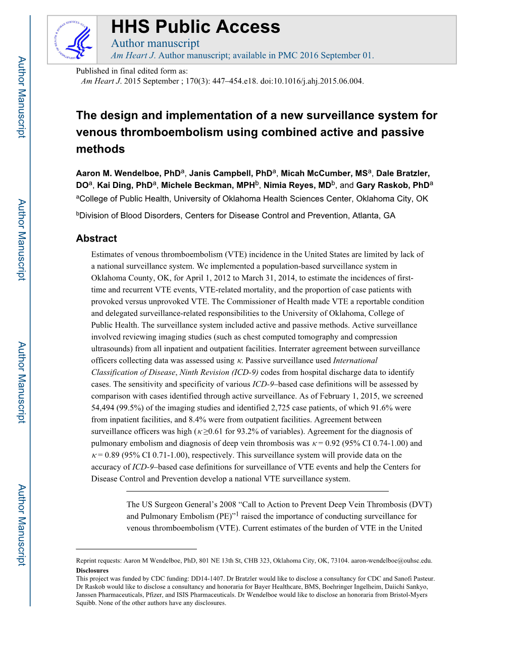 The Design and Implementation of a New Surveillance System for Venous Thromboembolism Using Combined Active and Passive Methods