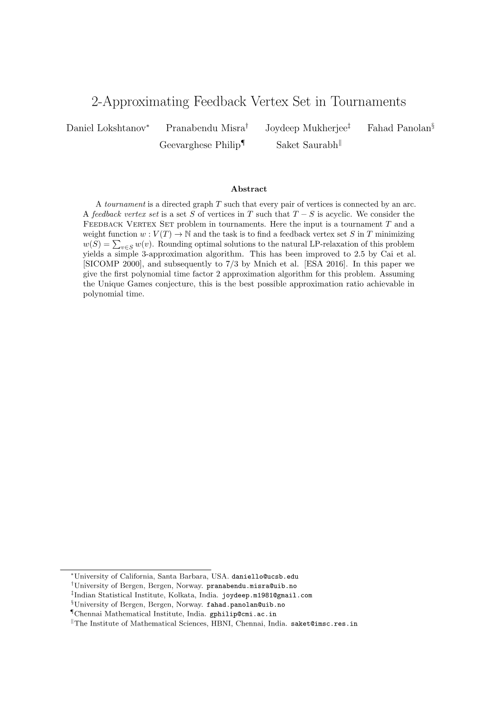 2-Approximating Feedback Vertex Set in Tournaments