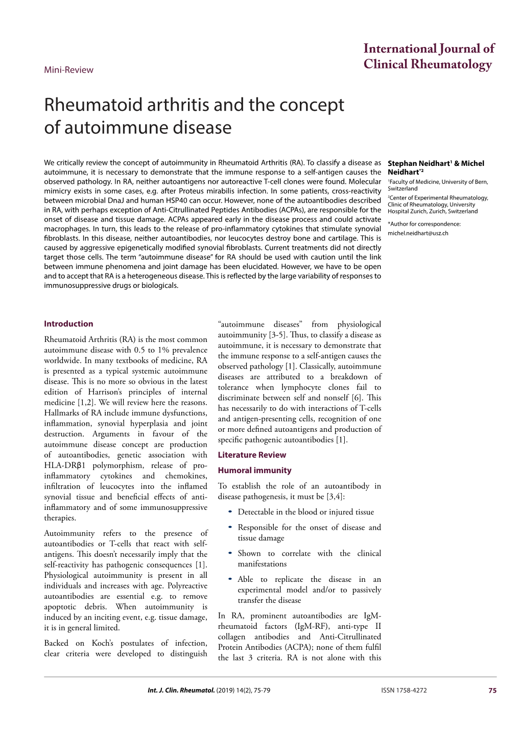 Rheumatoid Arthritis and the Concept of Autoimmune Disease