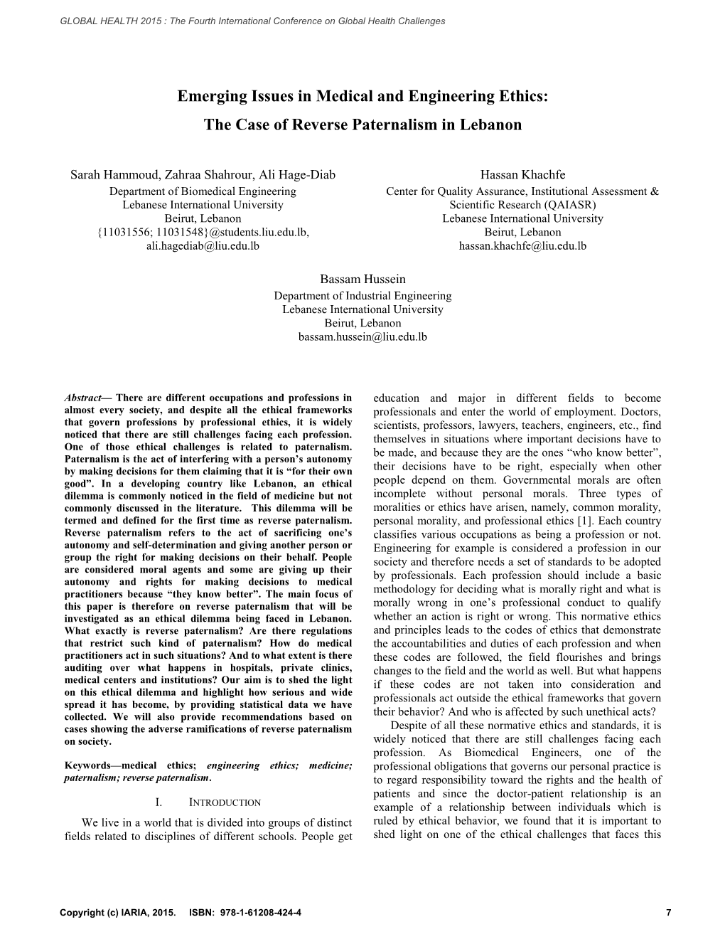 Emerging Issues in Medical and Engineering Ethics: the Case of Reverse Paternalism in Lebanon