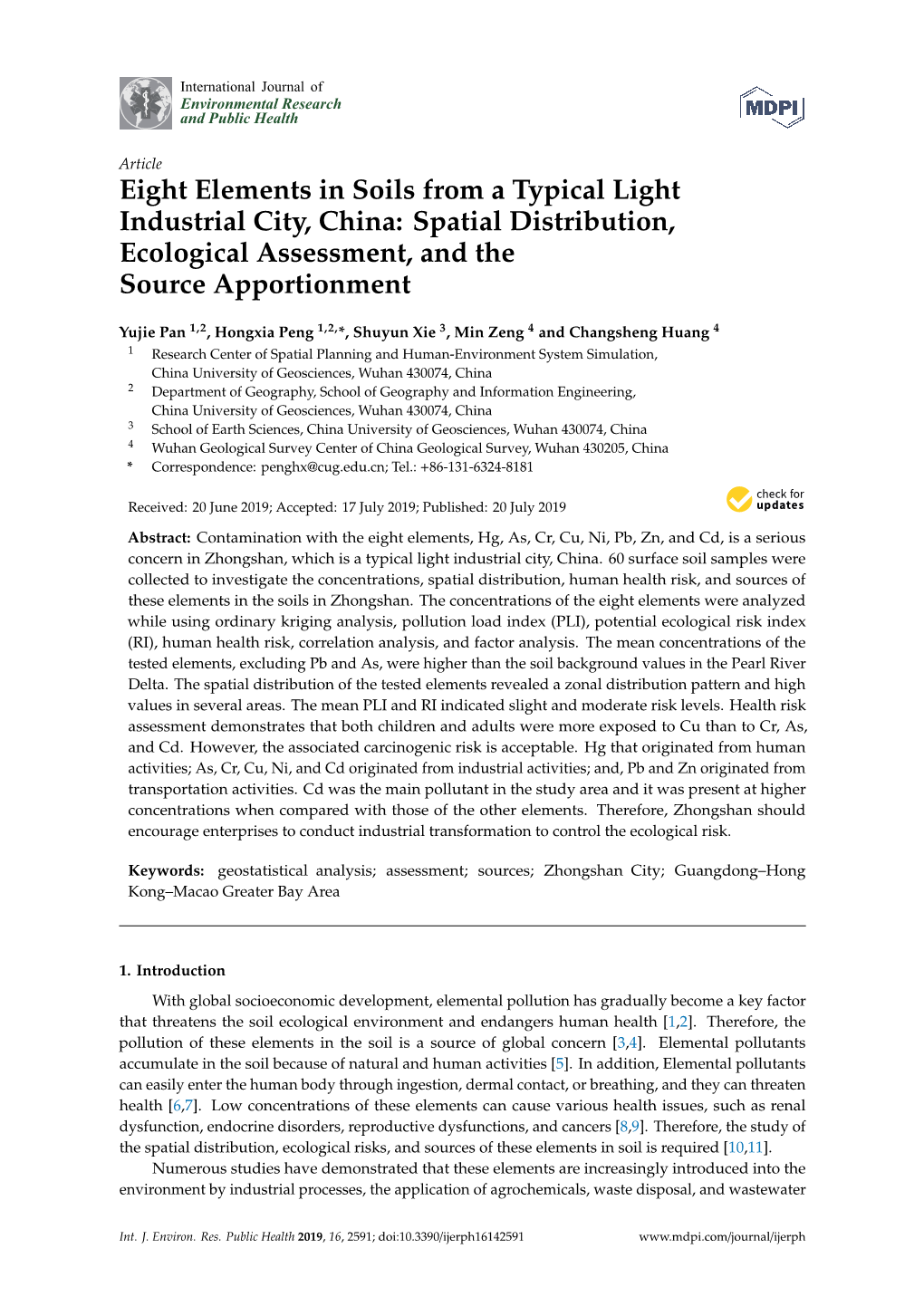 Eight Elements in Soils from a Typical Light Industrial City, China: Spatial Distribution, Ecological Assessment, and the Source Apportionment