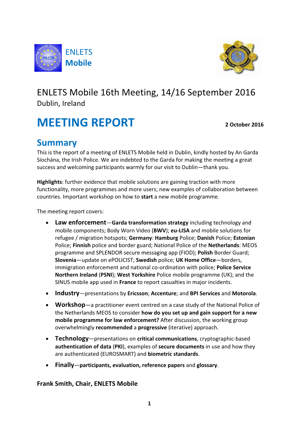 MEETING REPORT 2 October 2016