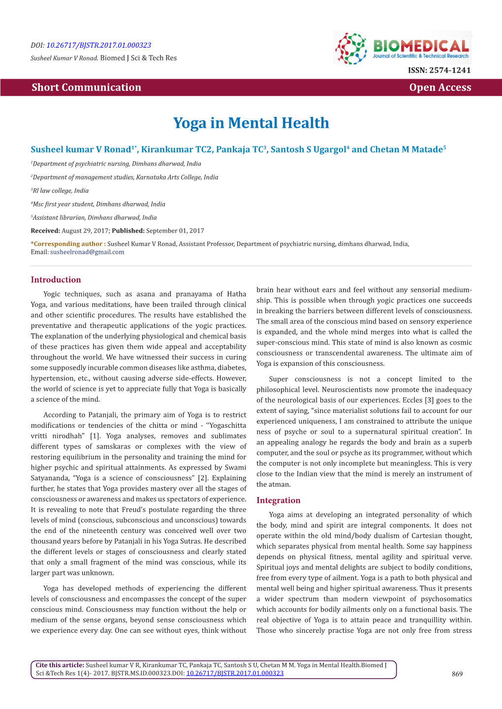 Yoga in Mental Health