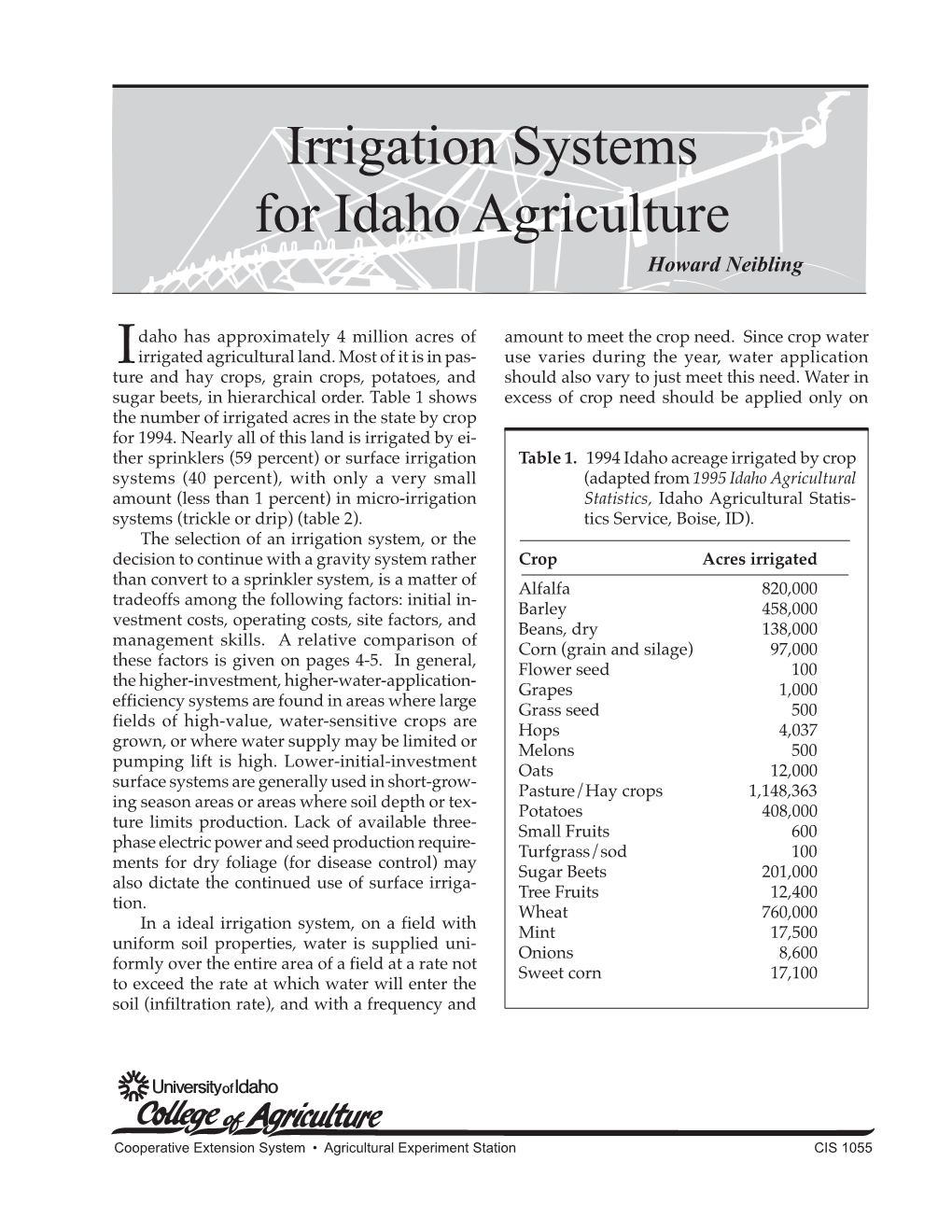 Irrigation Systems for Idaho Agriculture Howard Neibling