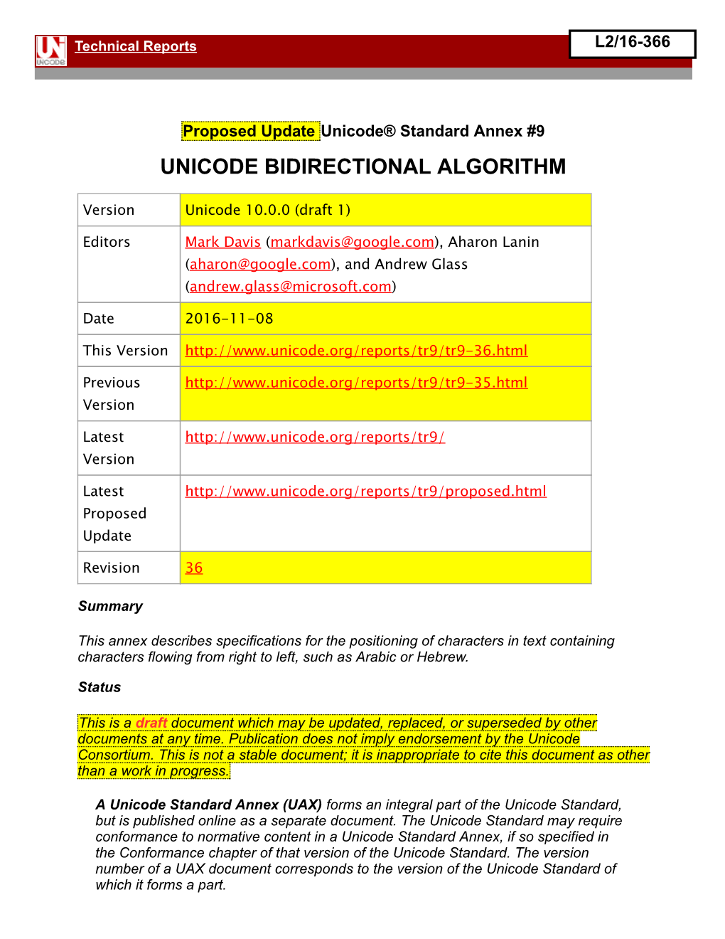 UAX #9: Unicode Bidirectional Algorithm