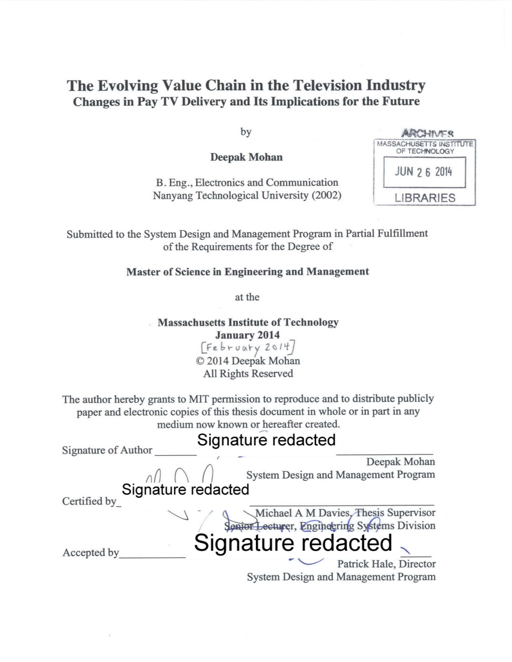 Signature Redactedn '- Patrick Hale, Director System Design and Management Program Abstract