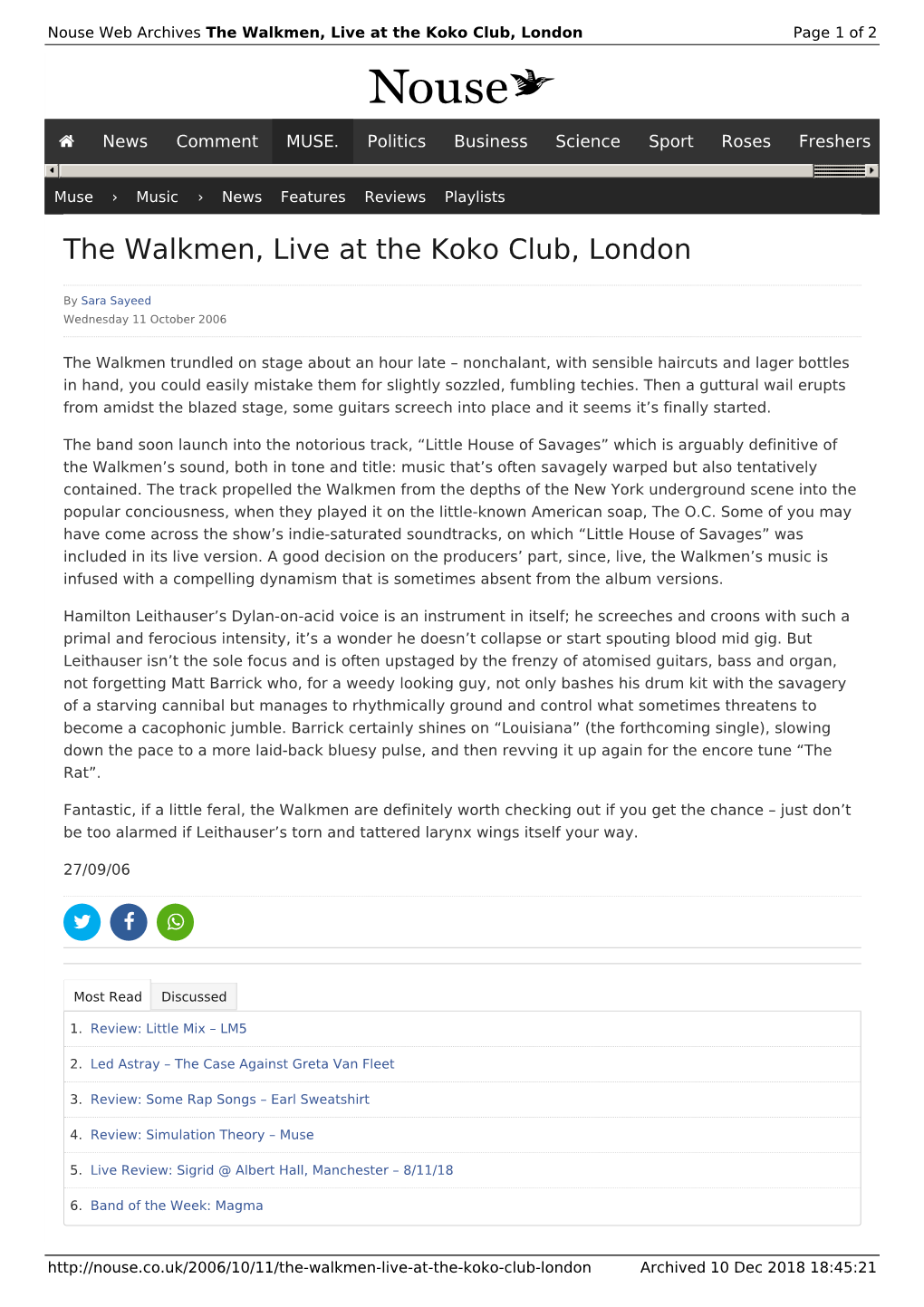 The Walkmen, Live at the Koko Club, London | Nouse