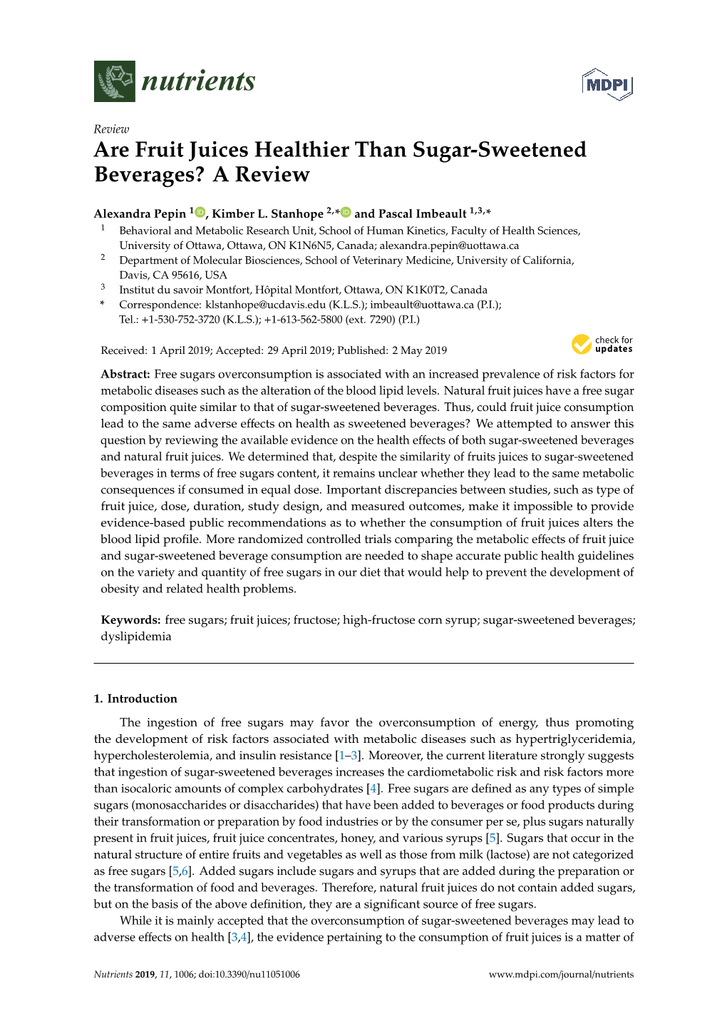 Are Fruit Juices Healthier Than Sugar-Sweetened Beverages? a Review