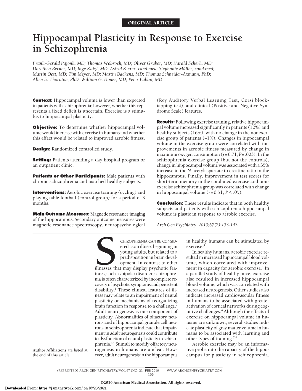 Hippocampal Plasticity in Response to Exercise in Schizophrenia