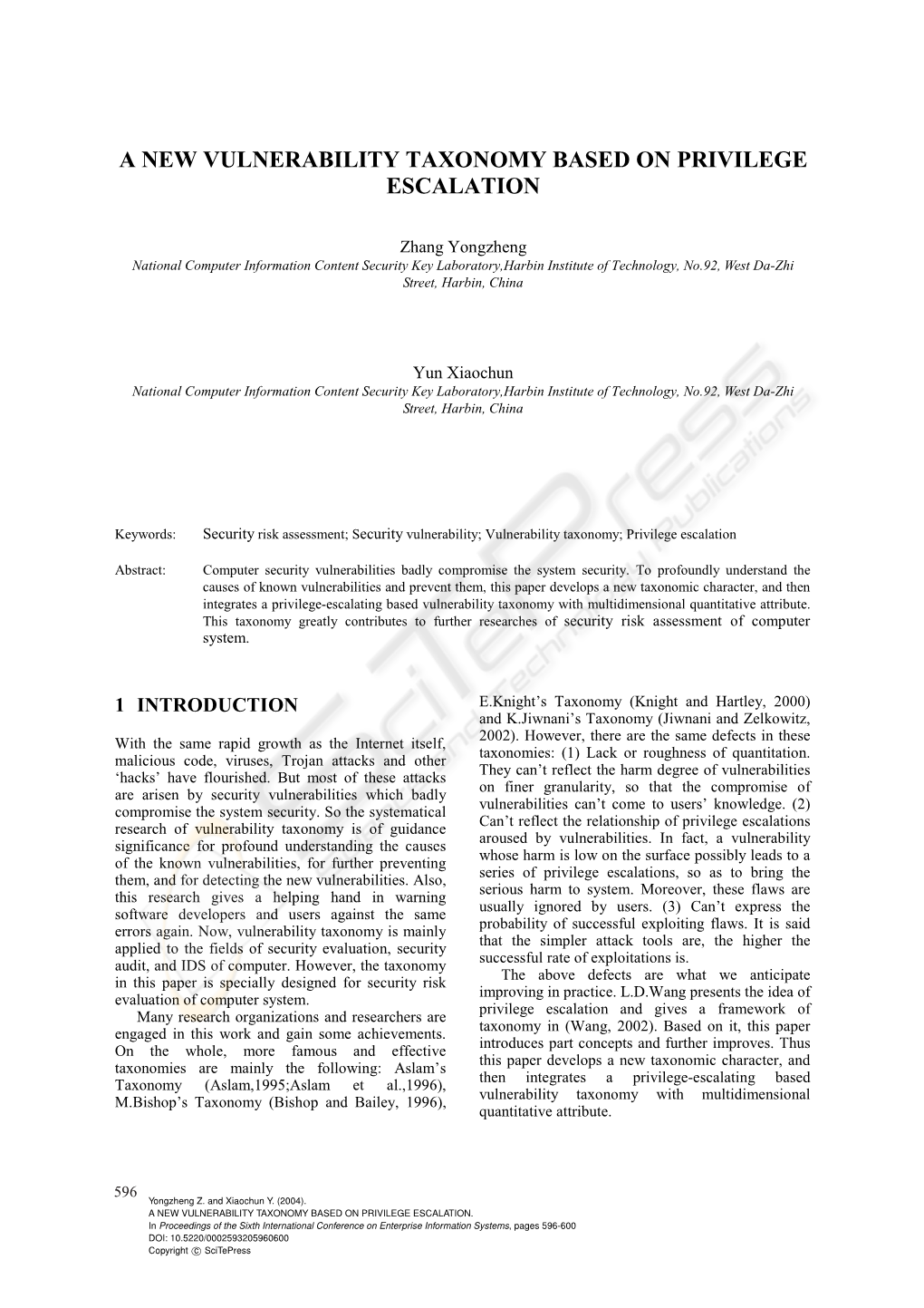 A New Vulnerability Taxonomy Based on Privilege Escalation