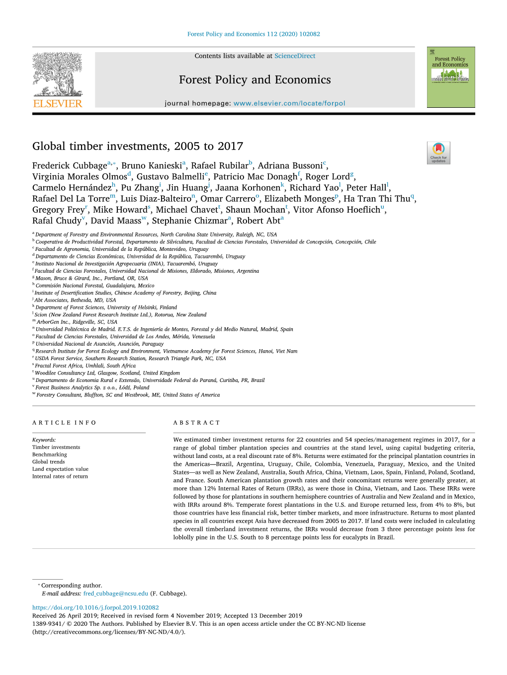 Global Timber Investments, 2005 to 2017