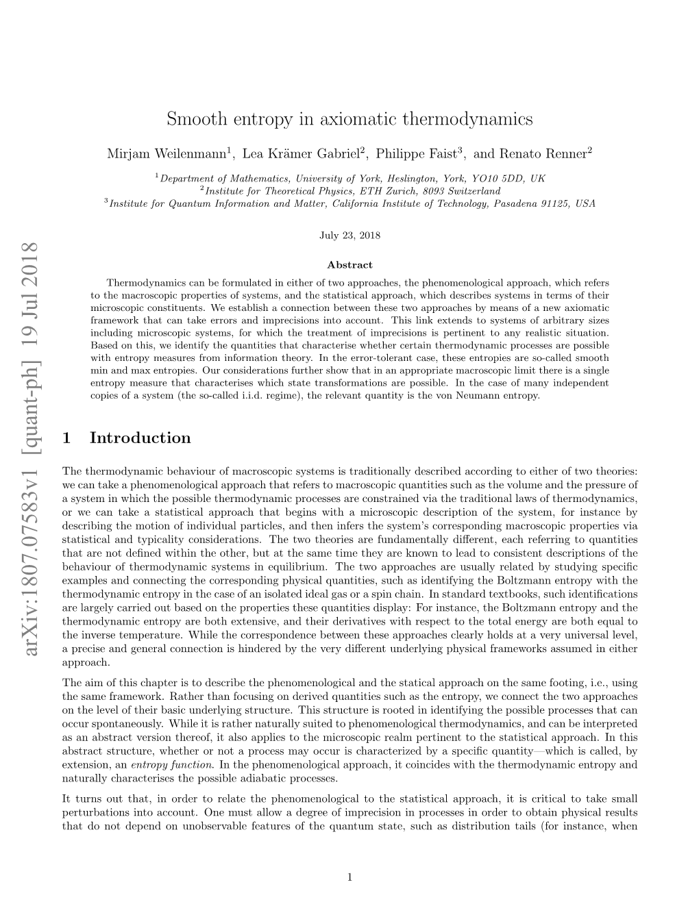 Smooth Entropy in Axiomatic Thermodynamics