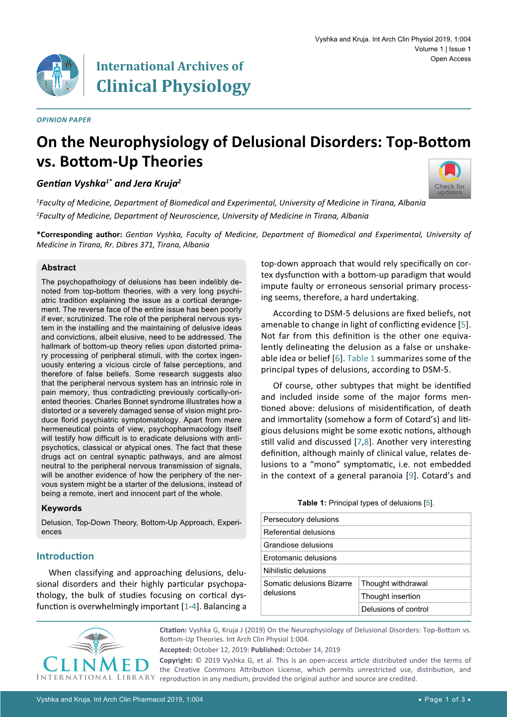 On the Neurophysiology of Delusional Disorders: Top-Bottom Vs