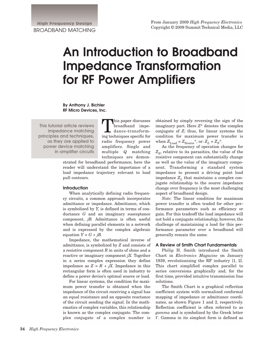 An Introduction to Broadband Impedance Transformation for RF Power Amplifiers