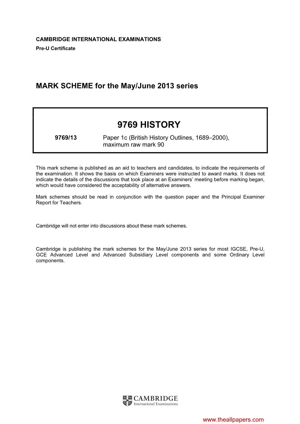 MARK SCHEME for the May/June 2013 Series