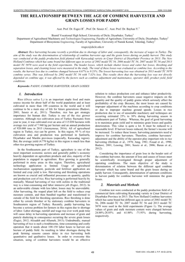 The Relationship Between the Age of Combine Harvester and Grain Losses for Paddy