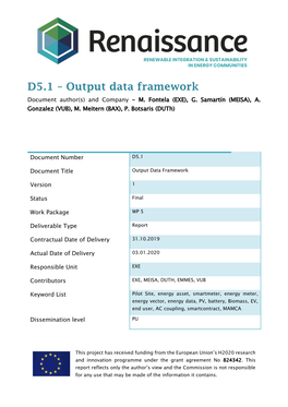 D5.1 – Output Data Framework Document Author(S) and Company - M